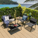 4 Pieces Patio Furniture Set with Armrest Loveseat Sofas and Glass Table Deck by LJGDeals
