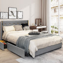 Full/Queen Size Upholstered Bed Frame with 4 Drawers-Silver-Full Size