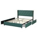 Full/Queen Size Upholstered Bed Frame with 4 Drawers-Green by LJGDeals