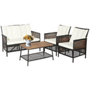 4 Pieces Patio Rattan Furniture Set with 2-Tier Coffee Table-White by LJGDeals