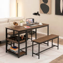 3 Pieces Dining Table Set for 4 with Wine Rack-Brown by LJGDeals