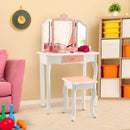 Princess Vanity Table and Chair Set with Tri-Folding Mirror and Snowflake Print-Pink by LJGDeals