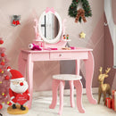 Kid Vanity Table Stool Set with Oval Rotatable Mirror-Pink by LJGDeals