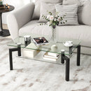 2-Tier Rectangular Glass Coffee Table with Metal Tube Legs-Black by LJGDeals