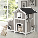2-Story Outdoor Wooden Feral Cat House with Escape Door-Grey by LJGDeals