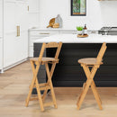 24 Inch Set of 2 Bamboo Folding Barstools with Footrests and Handles-Natural by LJGDeals