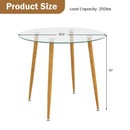 Round Glass Dining Table Leisure Coffee Table with Metal Legs-Natural by LJGDeals
