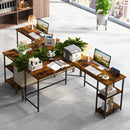 L Shaped Computer Desk with 2 Outlets and 2 USB Ports-Brown by LJGDeals