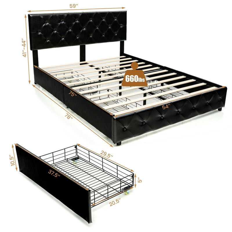 Full/Queen PU Leather Upholstered Platform Bed with 4 Drawers, photo 7 of 16