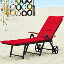Folding Patio Rattan Lounge Chair with Wheels-Red by LJGDeals