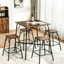 5 Pieces Bar Table Set with 4 Counter Height Backless Stools-Rustic Brown by LJGDeals