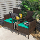 Patio Rattan Wicker Conversation Set Sofa Cushioned Loveseat Glass Table by DirectDeals