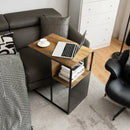2-Tier C-Shaped Reversible End Table with Wooden Shelf for Living Room-Brown by LJGDeals