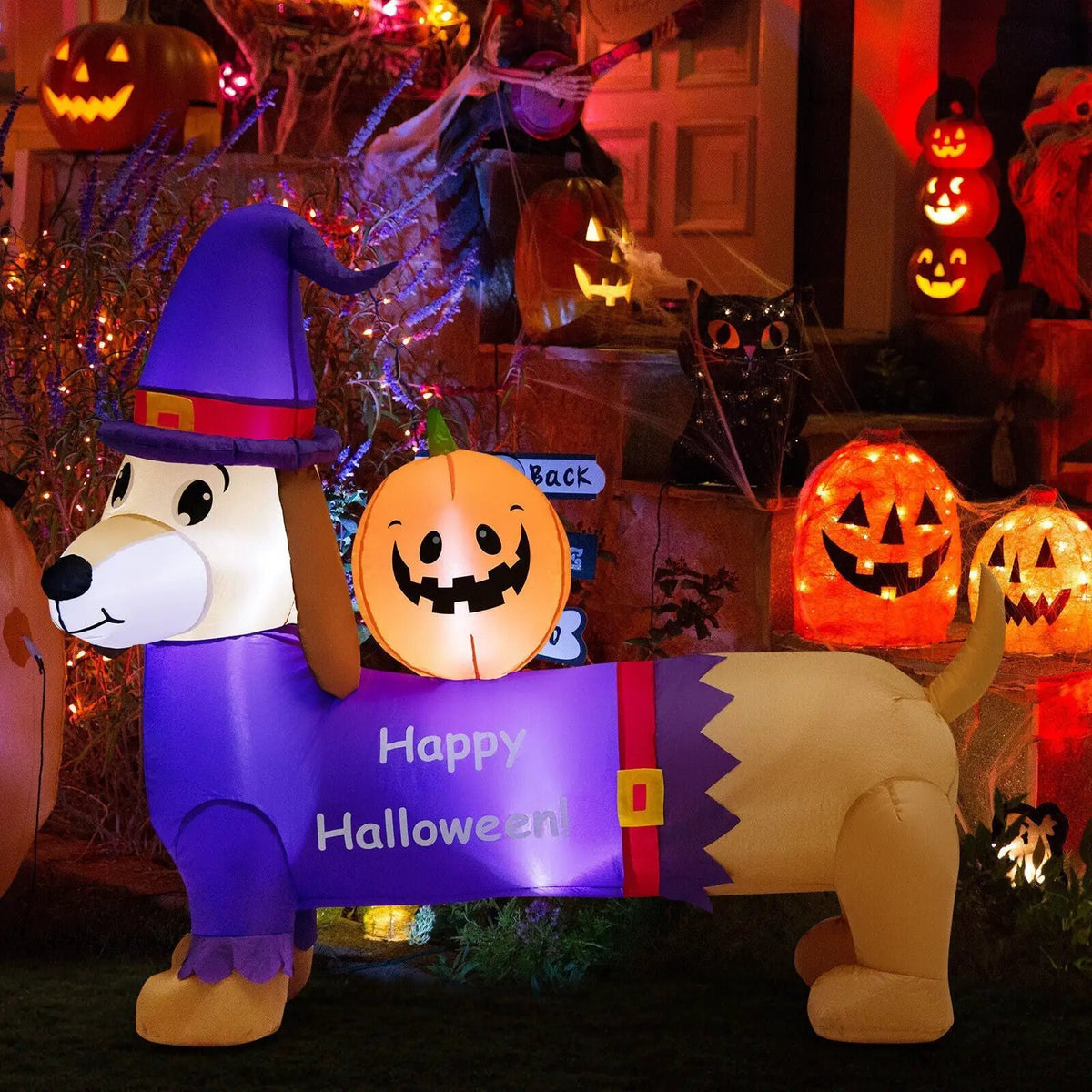 5 Feet Long Halloween Inflatable Dachshund Dog with Pumpkin, photo 7 of 8