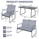 4 Pieces of Metal Patio Furniture Chat Set with Tempered Glass Coffee Table by LJGDeals