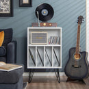 Freestanding Record Player Stand Record Storage Cabinet with Metal Legs-White by DirectDeals