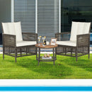 3 Pieces Patio Rattan Furniture Set with Cushioned Sofas and Wood Table Top-White by LJGDeals