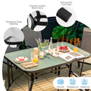 55 x 35 Inch Patio Dining Rectangle Tempered Glass Table with Umbrella Hole by LJGDeals