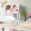 2-in-1 Kids Vanity Table Set with Tri-folding Mirror-Pink by LJGDeals