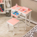 Princess Vanity Table and Chair Set with Tri-Folding Mirror and Snowflake Print-Pink by LJGDeals