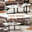 Set of 2 Modern Faux Marble Nesting Coffee Table Set with Oval and Round Table-White by LJGDeals
