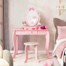 Kid Vanity Table Stool Set with Oval Rotatable Mirror-Pink by LJGDeals