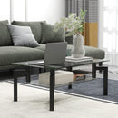 2-Tier Rectangular Glass Coffee Table with Metal Tube Legs-Black