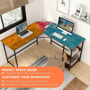 L Shaped Computer Desk with 2 Outlets and 2 USB Ports-Brown by LJGDeals