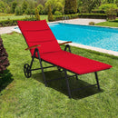 Folding Patio Rattan Lounge Chair with Wheels-Red by LJGDeals