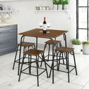 5 Pieces Bar Table Set with 4 Counter Height Backless Stools-Rustic Brown by LJGDeals
