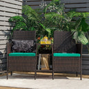 Patio Rattan Wicker Conversation Set Sofa Cushioned Loveseat Glass Table by LJGDeals