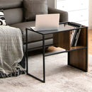 2-Tier C-Shaped Reversible End Table with Wooden Shelf for Living Room-Brown by LJGDeals