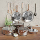 11 Pieces Stainless Steel Kitchen Cookware Set with Gold Stay-Cool Handles by LJGDeals