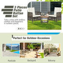 3 Pieces Patio Rattan Furniture Set with Cushioned Sofas and Wood Table Top-White by LJGDeals
