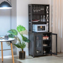 Tall Freestanding Bar Cabinet Buffet with Glass Holder and Adjustable Shelf-Gray by LJGDeals