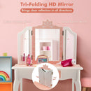 Princess Vanity Table and Chair Set with Tri-Folding Mirror and Snowflake Print-Pink by LJGDeals