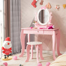 Kid Vanity Table Stool Set with Oval Rotatable Mirror-Pink by LJGDeals