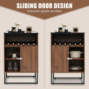 Wine Storage Cabinet Buffet Sideboard with Adjustable Shelf and Sliding Door-Brown by LJGDeals