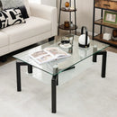 2-Tier Rectangular Glass Coffee Table with Metal Tube Legs-Black by LJGDeals