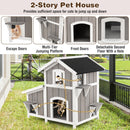 2-Story Outdoor Wooden Feral Cat House with Escape Door-Grey