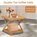 3 Pieces Patio Wicker Furniture Set with 2-Tier Side Table and Cushioned Armchairs-Natural by LJGDeals