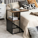 2-Tier C-Shaped Reversible End Table with Wooden Shelf for Living Room-Brown