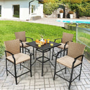 Patio Rattan Bar Stools Set of 4 with Soft Cushions by LJGDeals