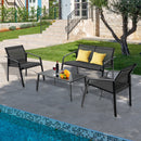 4 Pieces Patio Furniture Set with Armrest Loveseat Sofas and Glass Table Deck-Black