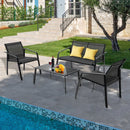 4 Pieces Patio Furniture Set with Armrest Loveseat Sofas and Glass Table Deck by LJGDeals