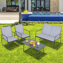 4 Pieces of Metal Patio Furniture Chat Set with Tempered Glass Coffee Table by LJGDeals