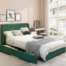 Full/Queen Size Upholstered Bed Frame with 4 Drawers-Green by LJGDeals