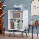 Freestanding Record Player Stand Record Storage Cabinet with Metal Legs-White by DirectDeals