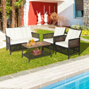 4 Pieces Patio Rattan Furniture Set with 2-Tier Coffee Table-White by LJGDeals