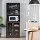 Tall Freestanding Bar Cabinet Buffet with Glass Holder and Adjustable Shelf-Gray by LJGDeals